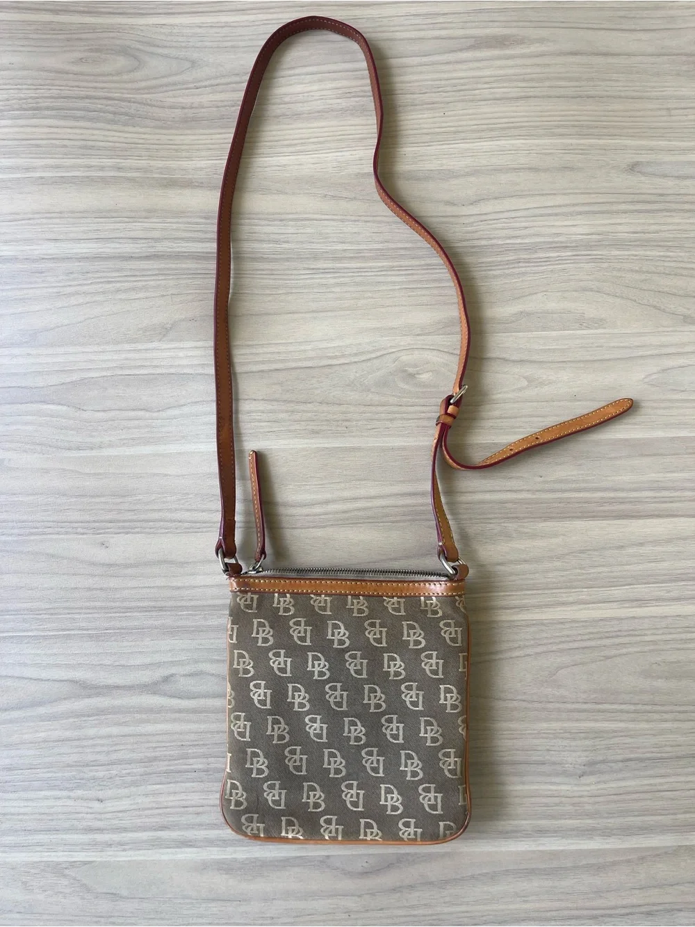 Dooney & Bourke Brown Signature Messenger Crossbody with Tan Trim
